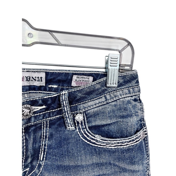 Mek Denim Brisbane Y2K Embroidered Studded Slim Boot Cut Jeans Size 26x34 Rave - Picture 5 of 6